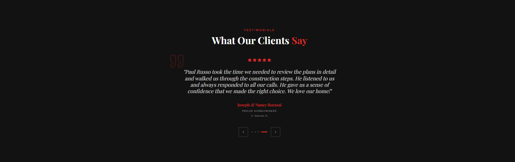 Impact Homes client testimonials section