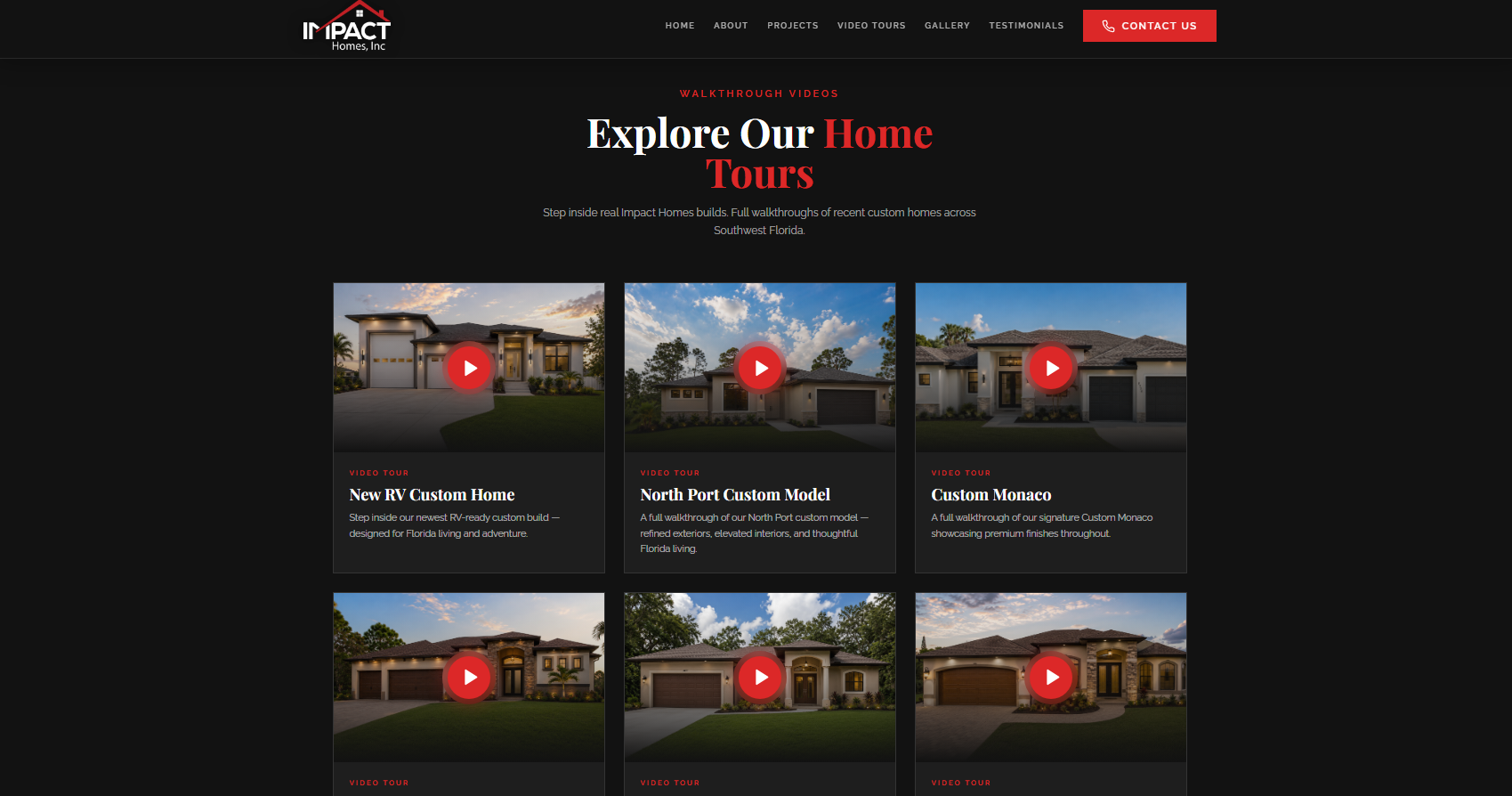 Impact Homes video tours page