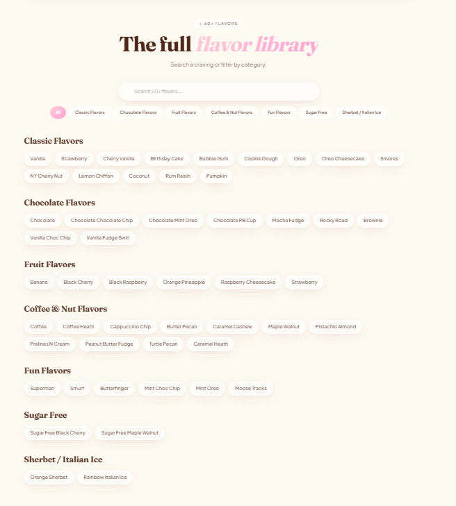Ice cream shop website concept — Flavor Library