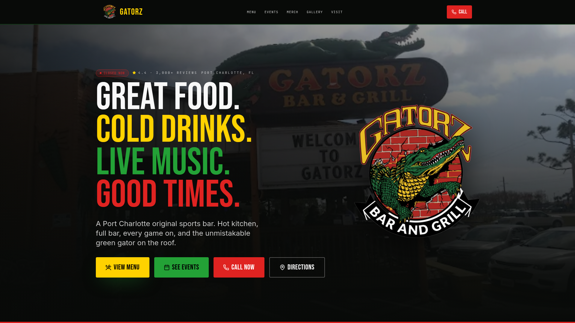 Gatorz Bar & Grill homepage — built by Next Level Sites