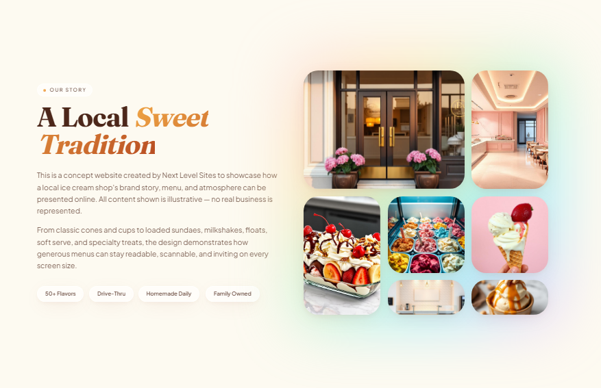 Ice cream shop website concept — Our Story