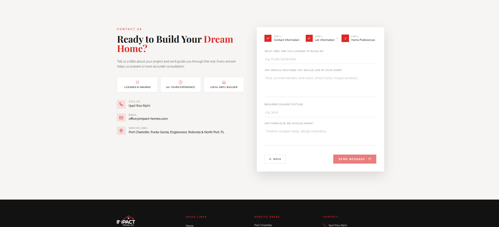 Impact Homes contact form step 3