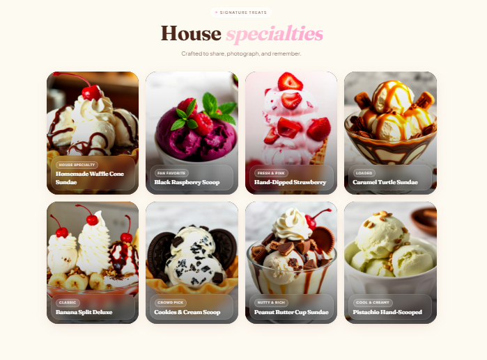 Ice cream shop website concept — House Specialties