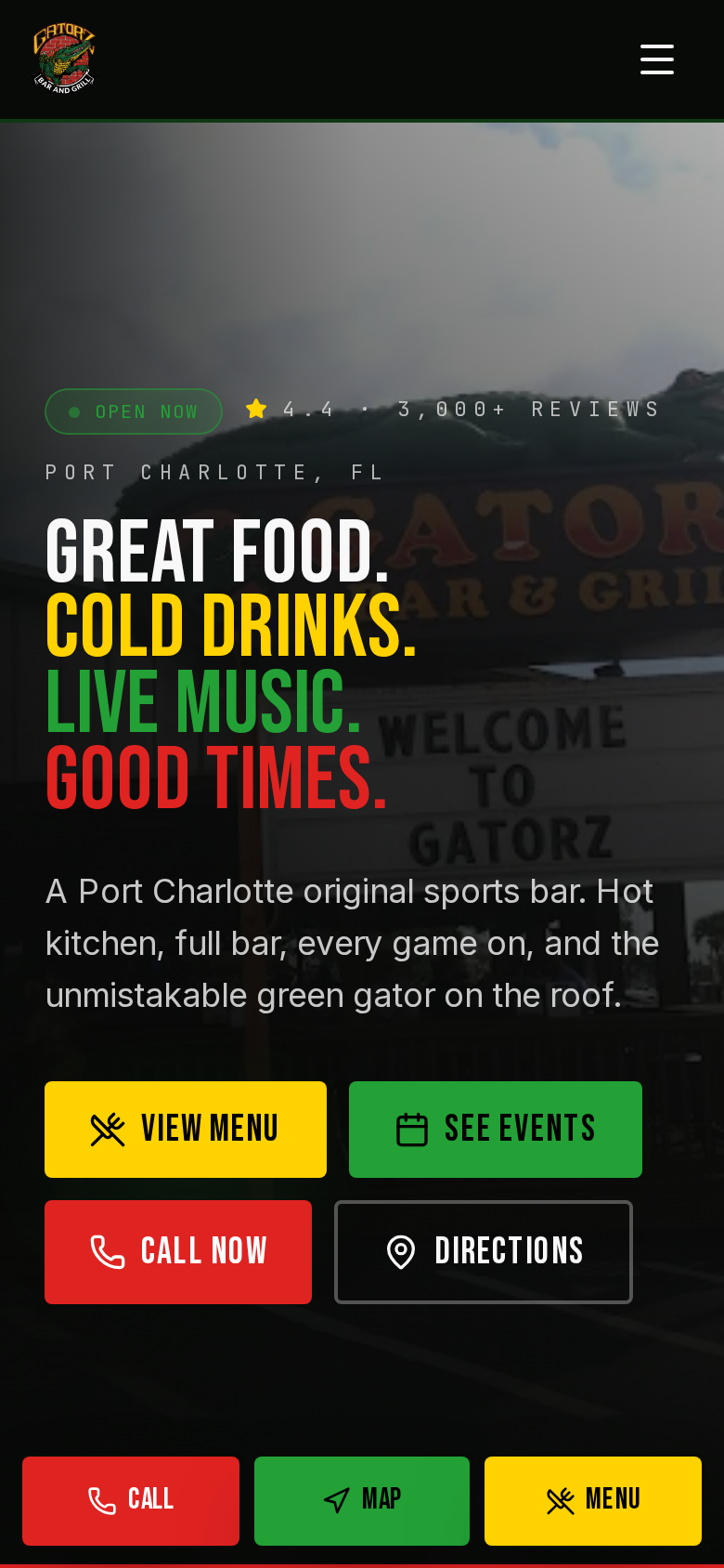 Gatorz Bar & Grill mobile — Home screen