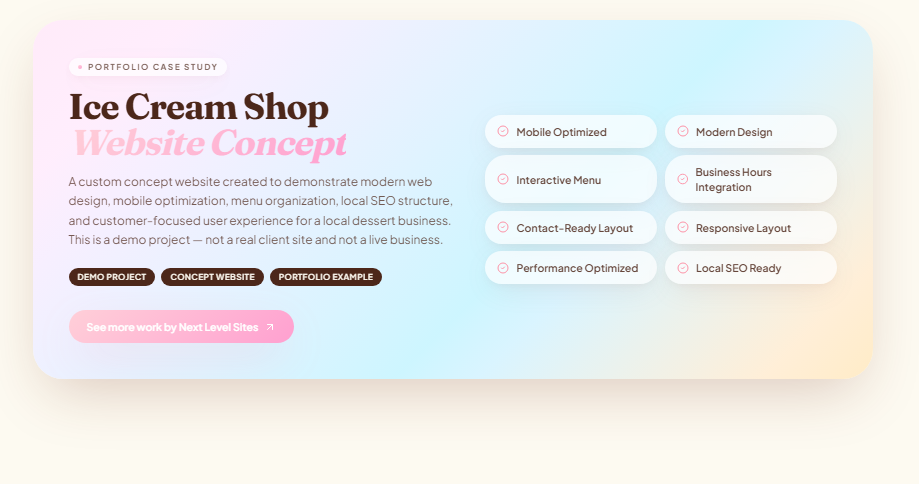 Portfolio case study summary card from the ice cream shop concept