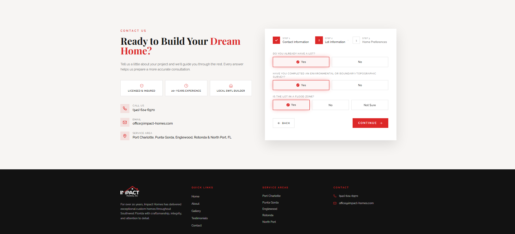 Impact Homes contact form step 2