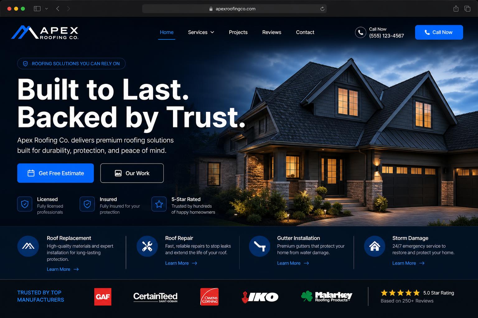 Apex Roofing Co. — Demo Project by Next Level Sites